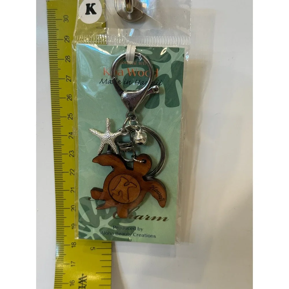 Aloha Beauty Creations Koa Wood Honu Turtle Keychain Letter K Starfish Hawaii